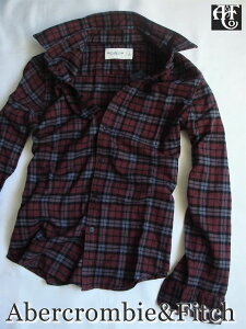 【送料無料】アバクロ Abercrombie&Fitch【正規品】【メンズ】長袖 フランネルシャツ/Grey×Burgundy【あす楽対応】