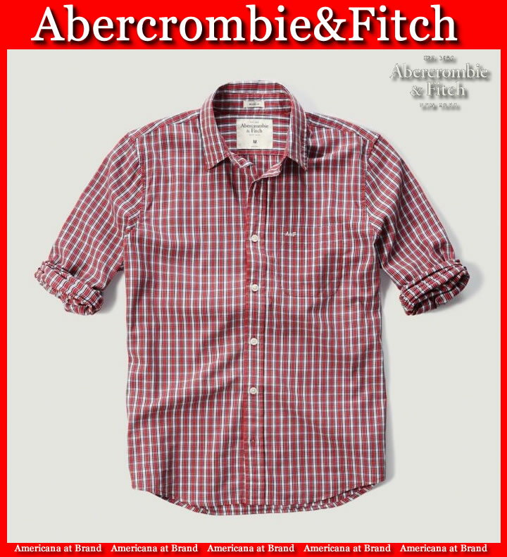 【送料無料】アバクロ■Abercrombie&Fitch（アバクロンビー＆フィッチ）正規品【メンズ】A&F Plaid Shirt 長袖 カジュアルシャツ■Red Check（レッドチェック）【楽天カード分割】