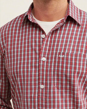 【送料無料】アバクロ■Abercrombie&Fitch(アバクロンビー&フィッチ)正規品【メンズ】A&F Plaid Shirt 長袖 カジュアルシャツ■Red Check(レッドチェック)【楽天カード分割】