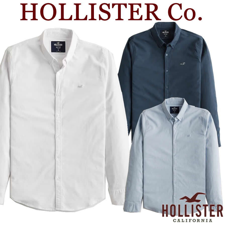 ホリスター HOLLISTER Co. 正規品 メンズ 長袖 カジュアルシャツ ボタンダウンシャツ 長袖シャツ/ White / Navy / Light Blue