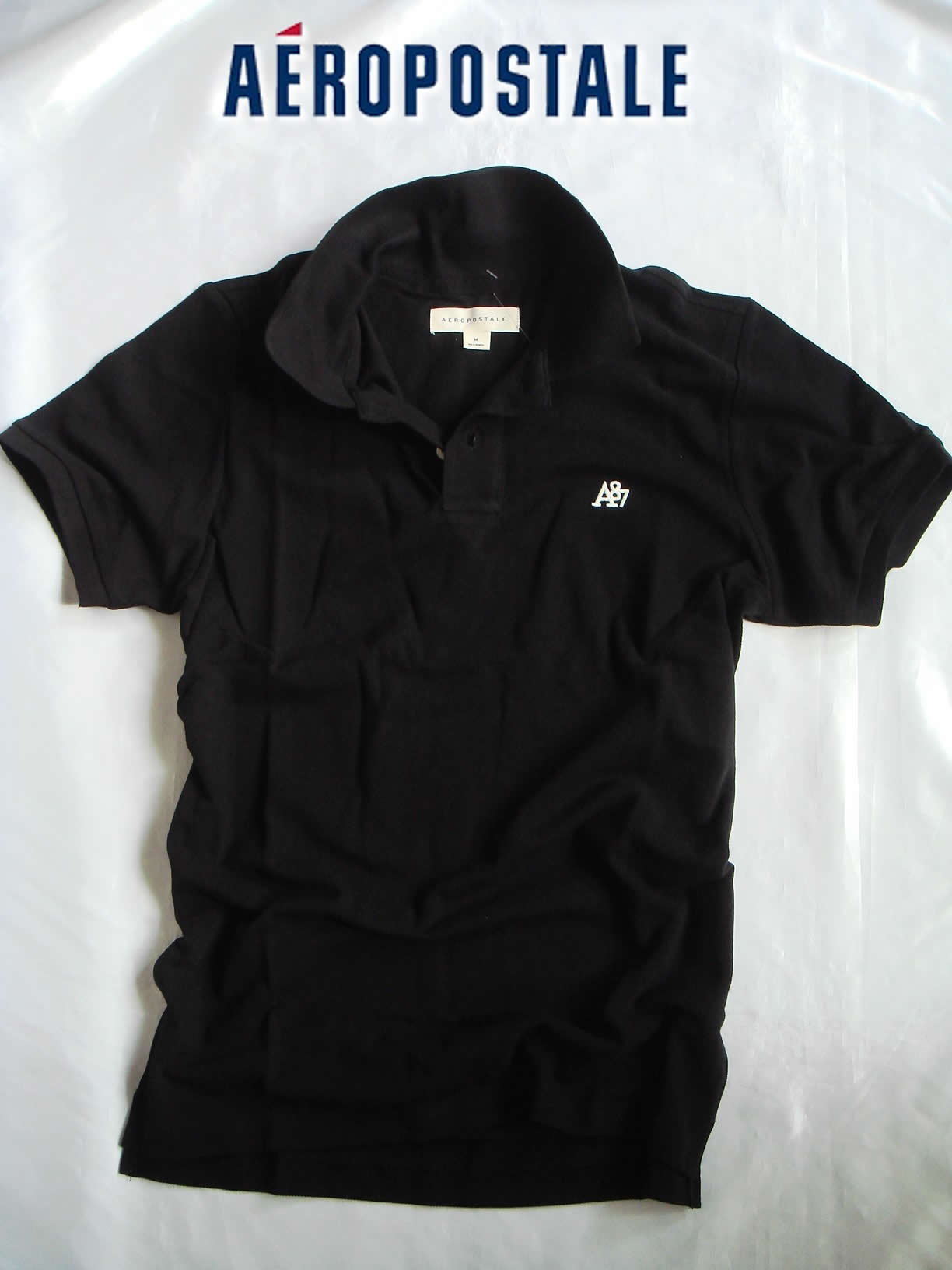 エアロポステール Aeropostale【正規品】【メンズ】Men 039 s A87 Polo 半袖 鹿の子 ポロシャツ/ブラック【S/M/L/XL/XXL】