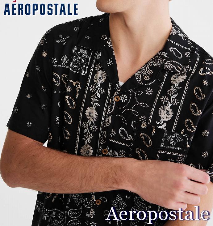 ●半額●エアロポステール Aeropostale半袖シャツ カジュアルシャツ/バンダナ柄 ブラック Black