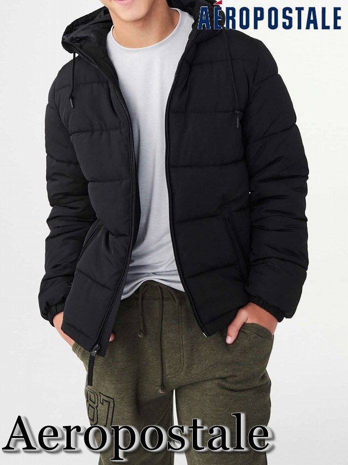 エアロポステール Aeropostale【正規品】【メンズ】Classic Hooded Puffer Coat 中綿 ダウンジャケット/Black