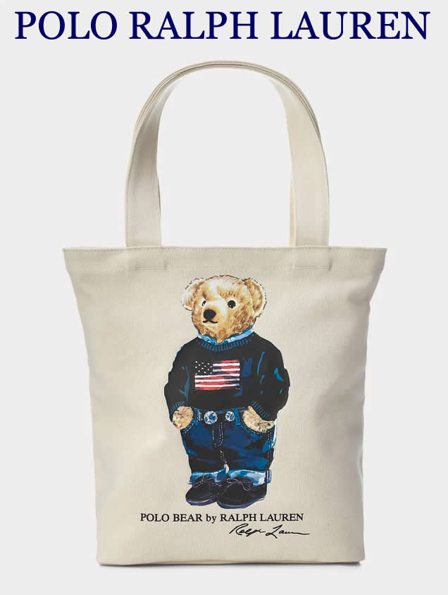 ポロ ラルフローレン POLO RALPH LAUREN 正規品 ポロベア キャンバス トートバッグ ラルフ くま Polo Bear ベア ポロラルフローレン メンズ レディース 男女兼用 綿 コットン 帆布 A4 ファスナー 軽量 マチあり ショルダーバッグ マザーズバッグ お出かけ 通勤 通学