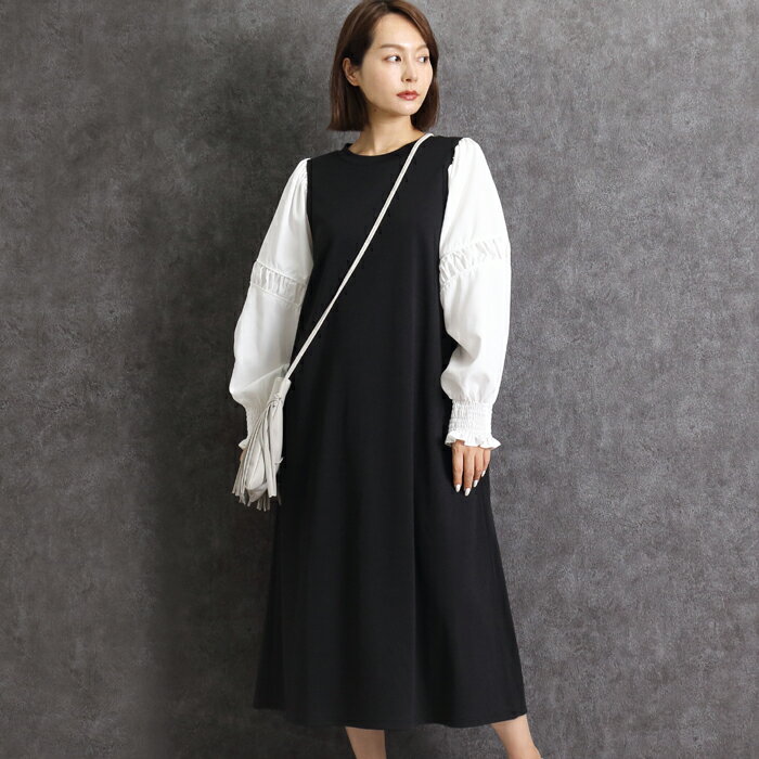 【MARTHA】マーサ★異素材袖ワンピース＜メーカー希望小売価格￥11,000＞[16883]【4800円以上送料無料】