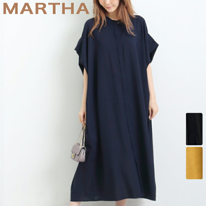 送料無料 【MARTHA】マーサ★バンドカラーフリル袖ワイドワンピース＜メーカー希望小売価格￥11,000＞ 16906 【3980円以上送料無料】