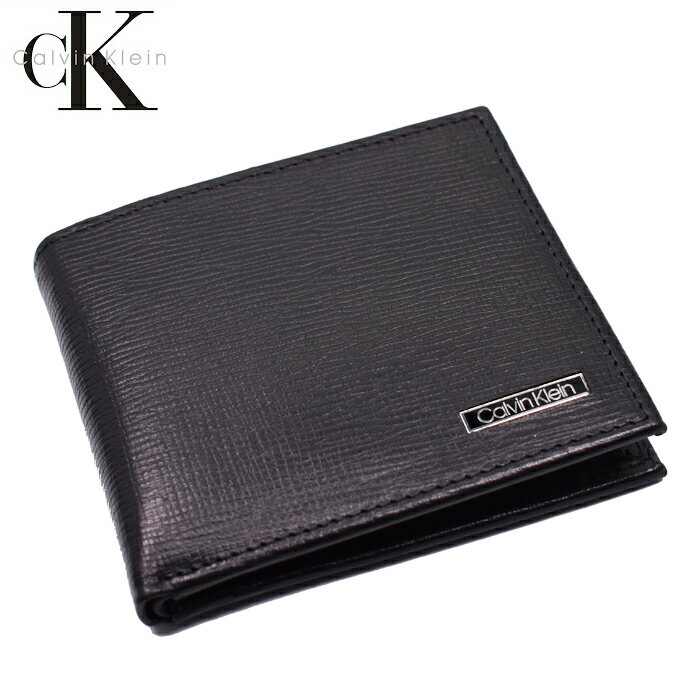 CALVIN KLEIN - Calvin Klein カルバンクライン 本革レザー ロゴプレート付き 二つ折り財布 小銭入れ付き 31CK130009 ブラック カルバンクライン 財布 スキミング防止 財布