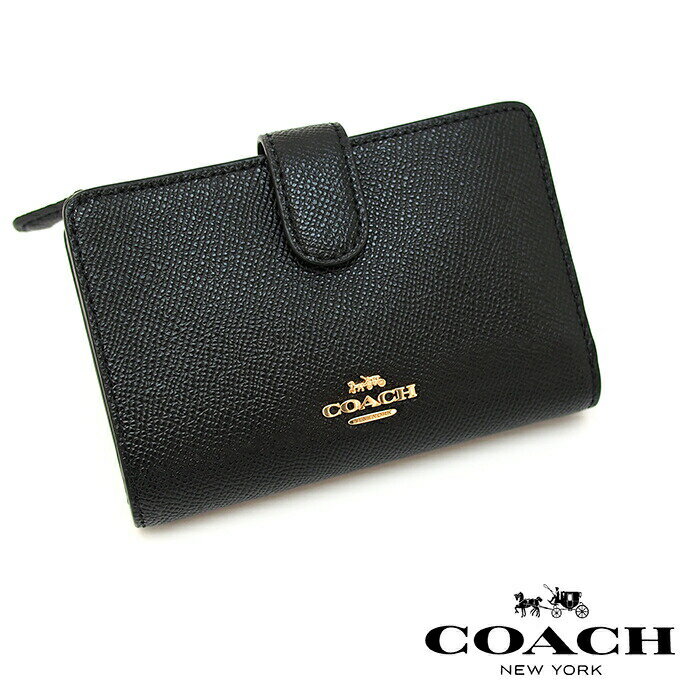 コーチ 二つ折り財布 レディース COACH コーチ 二つ折り財布 BLACK 27968 ミディアム コーナー ジップ ウォレット ミニ財布 コーチ 財布 レディース