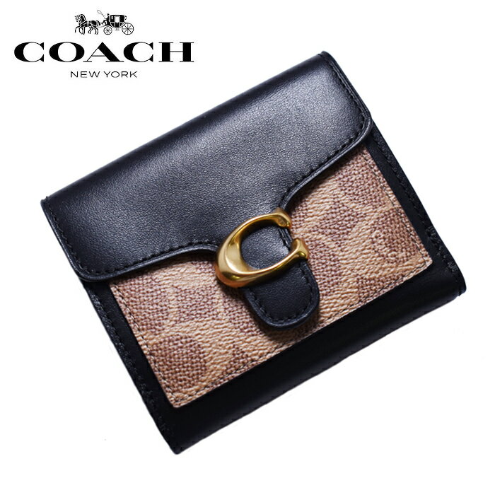 COACH コーチ 二つ折り財布 ブラック×ベージュ 85994 シグネチャー Cバックル タビー スモール ウォレット ミニ財布 コーチ 財布 レディース