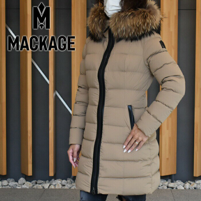 MACKAGE マッカージュ ダウンコート CALLA-F Dark Camel レディース ダウンジャケット フード付き 2way ファー 取り外し可 ラクーンファー付き ストレッチ 撥水のサムネイル