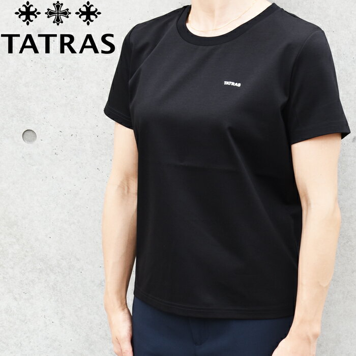 乐天商城 - TATRAS タトラス レディース Tシャツ ALEA エーリア LCKZ0057083588 BLACK/ブラック タトラス レディース カットソー クルーネック スーピマコットン ショートスリーブ 刺繍風圧着ロゴ