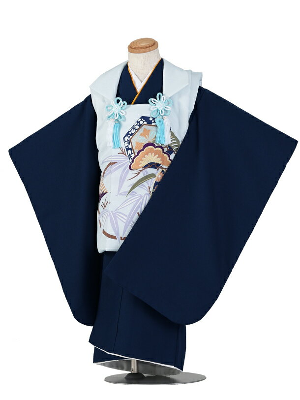 【レンタル】 七五三 着物 3歳 七五三 3歳 男の子 被布 七五三 男の子 レンタル 3歳 着物 被布 753 七五三 3歳レンタル 男の子 被布 753m 3saim 3saihihu 90-100mcm 水色竹の葉×黒無地 H128