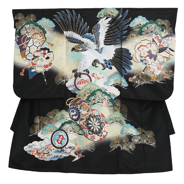 【レンタル】お宮参り 男の子 レンタル 夏 単衣産着 レンタル 夏用産着 祝着 4点セット 長襦袢 帽子 よだれかけ お守り 着物 男の子レンタル産着 男児産着 レンタル 着物レンタル danjiubugi suhdanjiubugi 黒色 K007