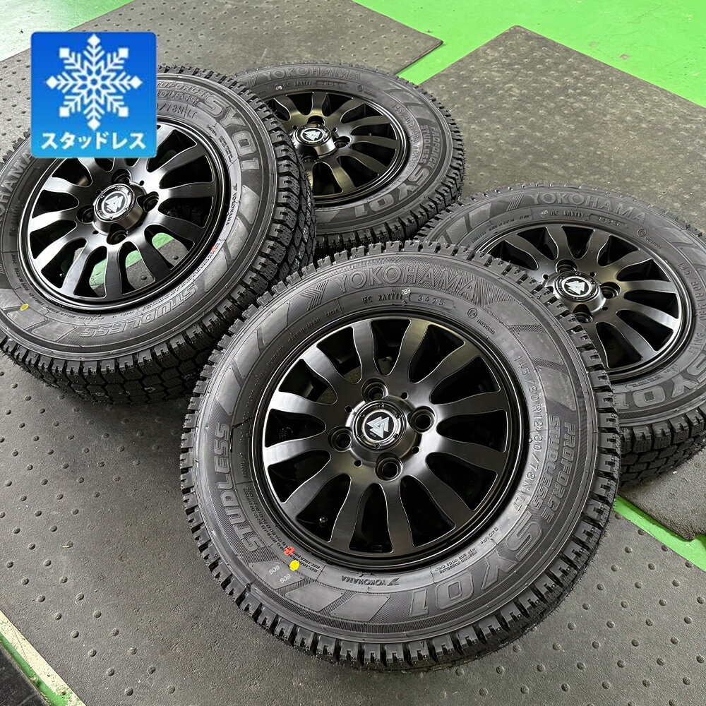 【軽自動車用12インチ】ハイゼット ジャンボ キャリィ エブリイ エヴリィ N-VAN 軽トラ｜ ヨコハマタイヤ SY01V 145/80R12 80/78N スタッドレス タイヤホイールセット 12インチ MUD-Xii 新品4本セット 即納