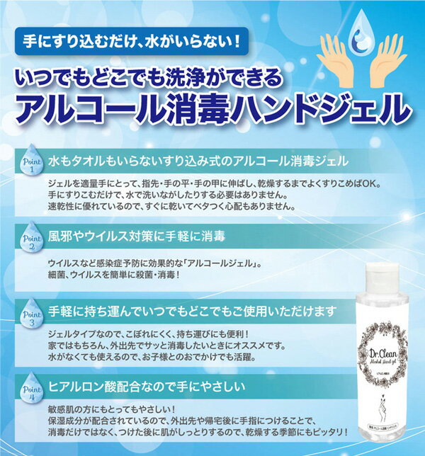 薬用アルコール消毒 ハンドジェル Dr.クリーン 100ml 速乾 携帯 日本製 エタノール75.5% ヒアルロン酸配合 医薬部外品