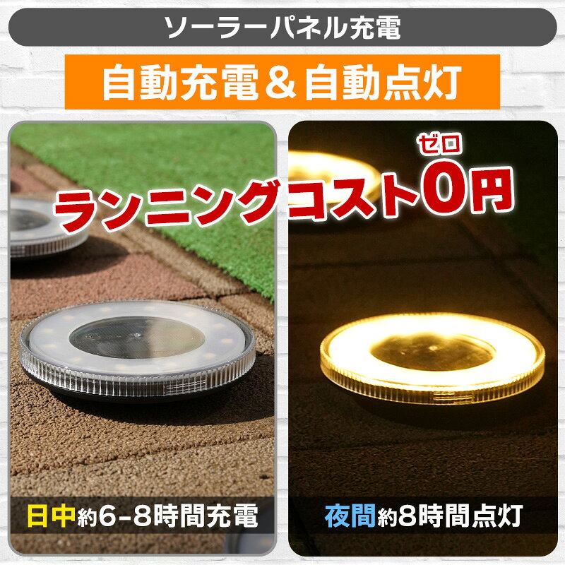 DepotのLEDガーデンライト 防水 屋外 ソーラーライト ホワイト ウォームホワイト レインボー RGBライト 照明 ライトアップ 12LED 埋め込み 配線工事不要 夜間 自動点灯 セット 庭 玄関 防犯 省エネ 屋外照明｜アングル3