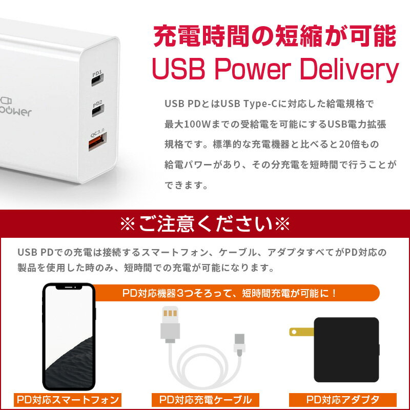 スマホ 充電器 Type-C 急速 USB コンセント 65W GaN充電器 Type-C PD 2ポート USB QC3.0対応 1ポート ACアダプター iPhone 13 12 Android コンパクト 窒化ガリウム 高速 A-Power 定形外郵便送料無料