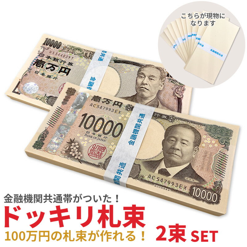 100万円 札束 ダミー 2束セット レプリカ 200万円分 メモ帳 文字入り帯付き 金運グッズ パーティーグッズ 新紙幣 面白グッズ 開運 お年玉 SNS 撮影用 ゴルフコンペ 景品 競馬 お年玉 ドッキリのサムネイル
