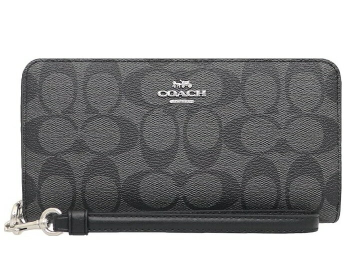 樂天商城 - COACH C4452 SVDK6JIP WALLET OUTLETコーチ ラウンドファスナー長財布アウトレット シグネチャー メタルロゴ付PVCコーテッド キャンバス×カーフレザーストラップ付チャコール/ブラック×シルバー