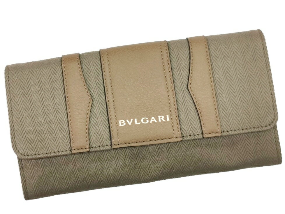 ブルガリ 財布（レディース） 【アウトレット・ワケあり・箱無し】BVLGARI 33774 B.ZERO1WOMAN WALLET MUD BROWNブルガリ ビーゼロワン 長財布シェブロンキャンバス×カーフレザーブラウン系