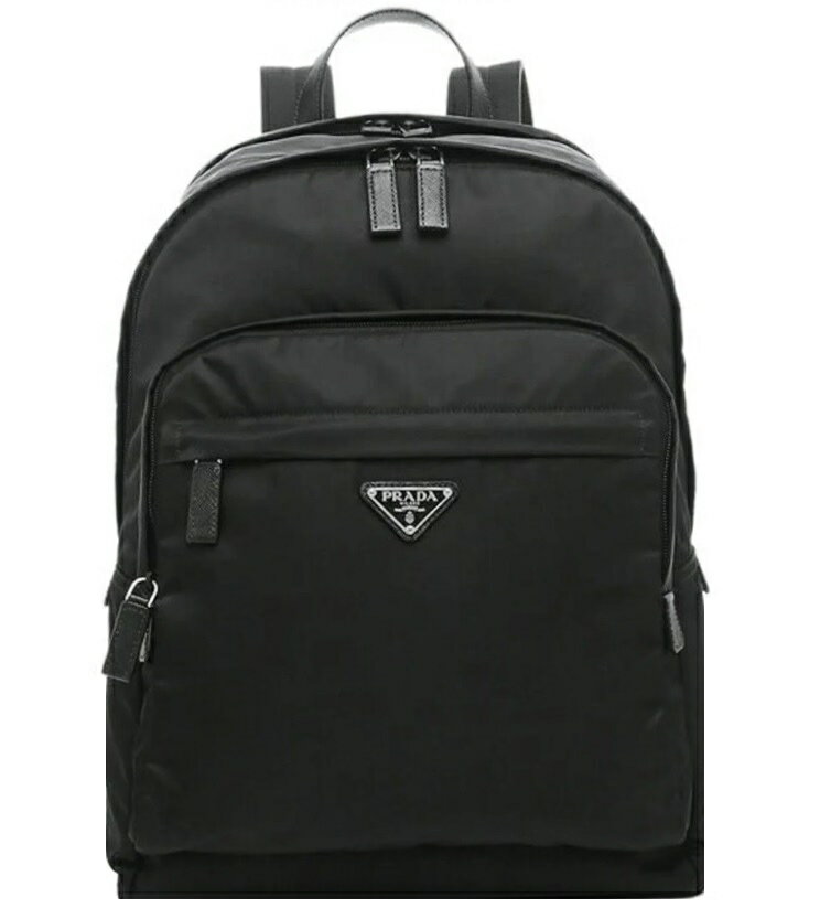 PRADA 2VZ048-2DMG-F0002Re-Nylon BACKPACプラダ バッグパック・リュックサックリナイロン×サフィアーノレザートライアングルロゴプレートブラック×シルバー※取寄品