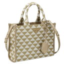 PRADA1BA354 TRI/JAC OOM/COR/TALプラダ トートバッグファブリック×レザーベージュ×タルコホワイト