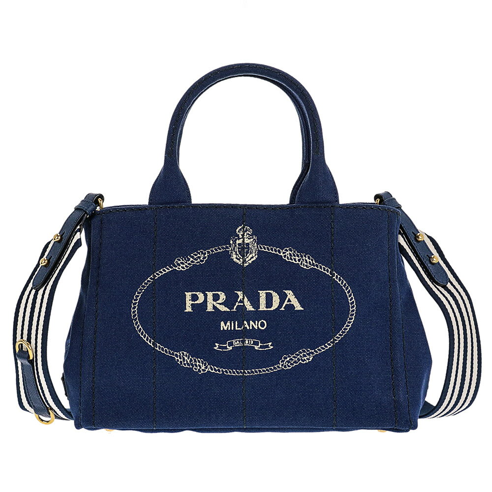 PRADA 1BG439-ZKI-HDTプラダ カナパ 2WAYバッグコットンキャンバスブルー×ホワイト×ゴールド