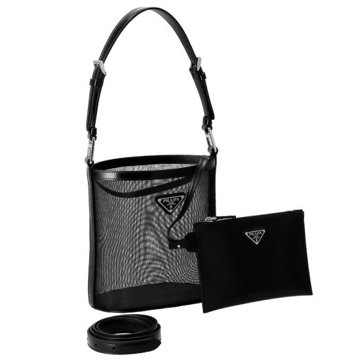PRADA1BE061 RETE/SPAZZO HOO/NERプラダ ハンドバッグファブリック×レザーブラック×シルバー PRADA1BE061 RETE/SPAZZO HOO/NERプラダ ハンドバッグファブリック×レザーブラック×シルバー