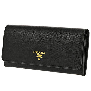 プラダ 革長財布 レディース PRADA 1MH132S-ME-NEROプラダ スナップ長財布チェーン付パスケース型押レザー ブラック×ゴールド