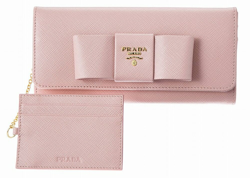 プラダ 財布（レディース） PRADA 1MH132-ZTM-F0615SAFFIANO FIOCCO ORCHIDEAプラダ スナップ長財布チェーン付パスケースオルキデーア×ゴールド