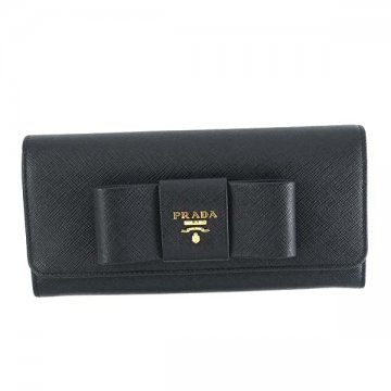 プラダ 財布（レディース） PRADA 1MH132-ZTM-F0002SAFFIANO FIOCCO NEROプラダ Wホック長財布チェーン付パスケースブラック×ゴールド