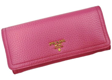 PRADA 1M1132-ZRI-F0505VITELLO DAINO PEONIAプラダ ビッテロダイノ カーフレザーファスナー小銭入付長財布ペオニア ピンク×ゴールド