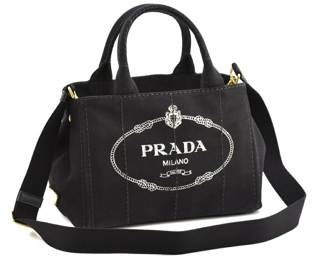 プラダ ショルダーバッグ（レディース） PRADA 1BG439-ZKI-F0002 CANAPA NEROプラダ カナパ 2WAYバッグトートバッグ ショルダーストラップ付（取外し可能）コットンキャンバス ブラック×ホワイト×ゴールド※取寄品