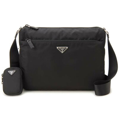 PRADA 1BC421-RV44-F0002Re-Nylonプラダ ショルダーバッグミニポーチ付リナイロン×サフィアーノレザートライアングルロゴプレートブラック×シルバー※取寄品
