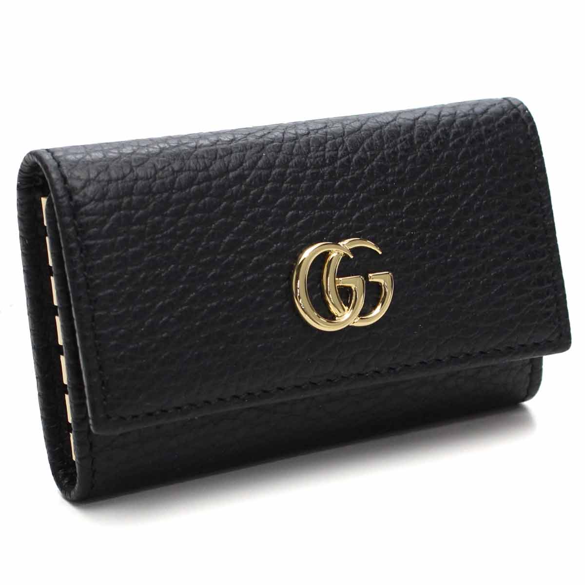 グッチ キーケース GUCCI 456118-CAO0G-1000PETITE MARMONT BLACKグッチ プチ マーモント レザーキーケース6連キーケース テクスチャードレザーブラック×ゴールド※取寄品