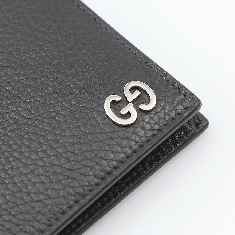 GUCCI 473922-A7M0N-1000グッチ 二折財布カーフスキンレザーブラック×シルバー