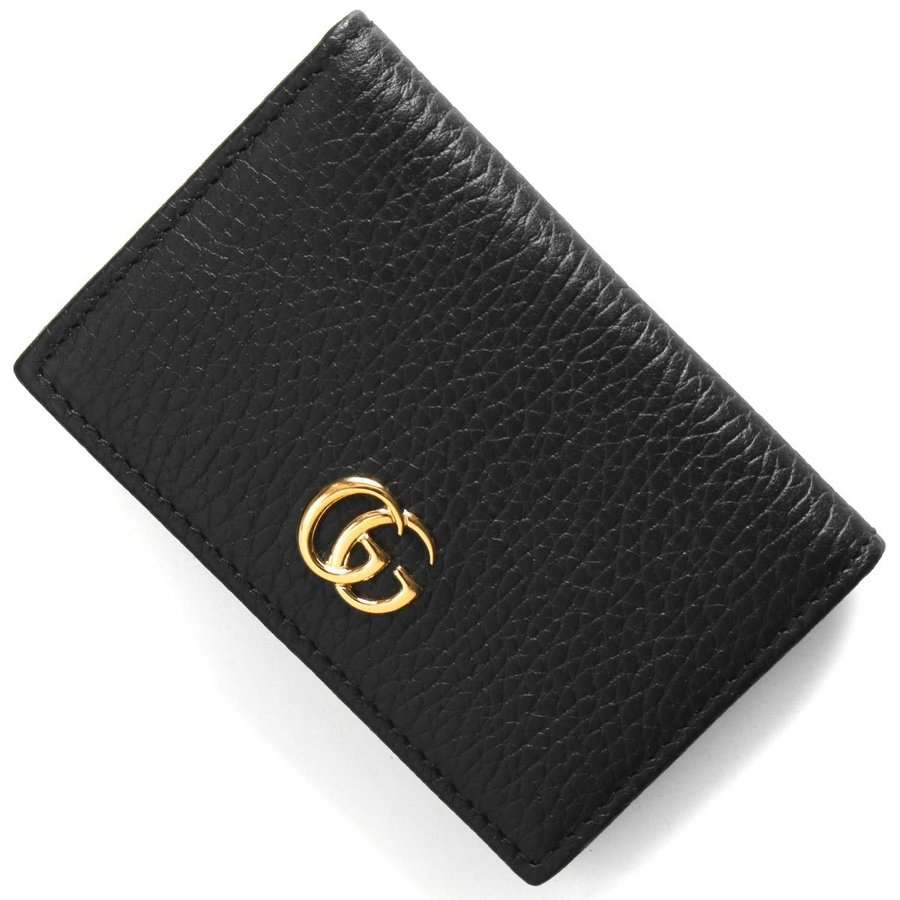 グッチ 名刺入れ GUCCI 474749-CAO0G-1000PETITE MARMONTグッチ プチマーモント カードケース名刺入 カーフスキンレザーブラック×ゴールド