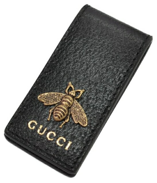 GUCCI 522914-DJ20T-1000 BEEグッチ アニマリエ ビーレザー マネークリップ カーフレザー×メタルビー（ハチ）ブラック×アンティークゴールド※取寄品