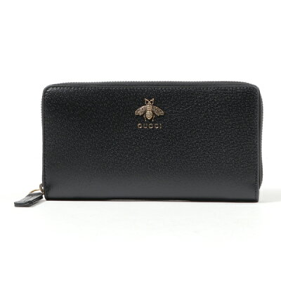 GUCCI 523667-DJ20T-1000グッチ メタル ビー アニマリエラウンドファスナー長財布 カーフスキンレザーブラック×アンティークゴールド