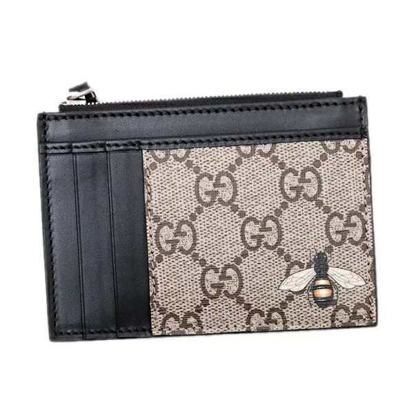 グッチ 革財布 レディース GUCCI 597555-K5T1N-8666 BEEグッチ ビー 小銭入付パスケースGGスプリームキャンバス×カーフスキンレザーベージュ×ブラウン×ブラック