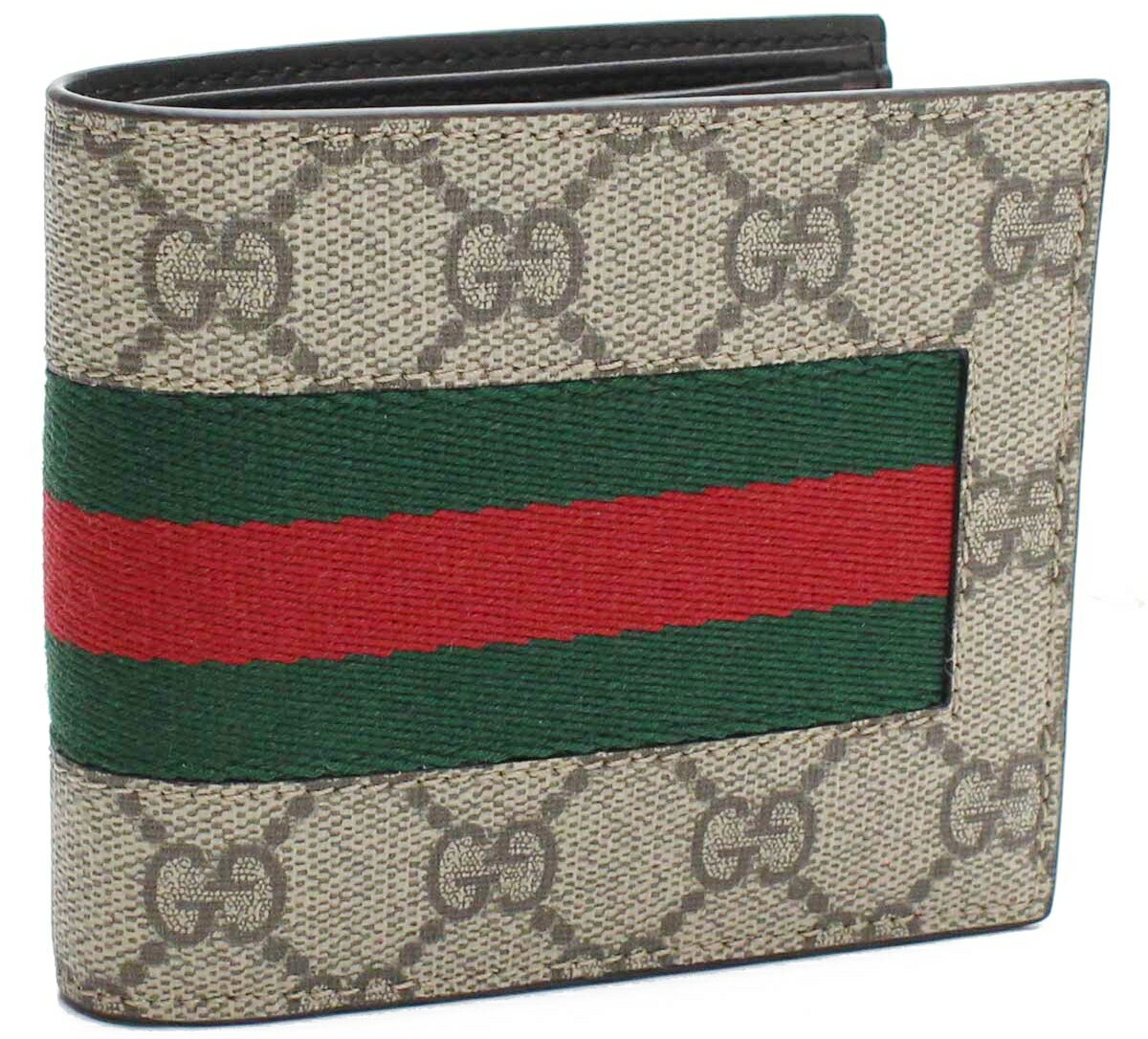 GUCCI 408826-KHN4N-9791グッチ 二折小銭財布 GGスプリーム ウェブ コインウォレットGGスプリーム×カーフスキンレザーベージュ×ウェブ×ブラウン