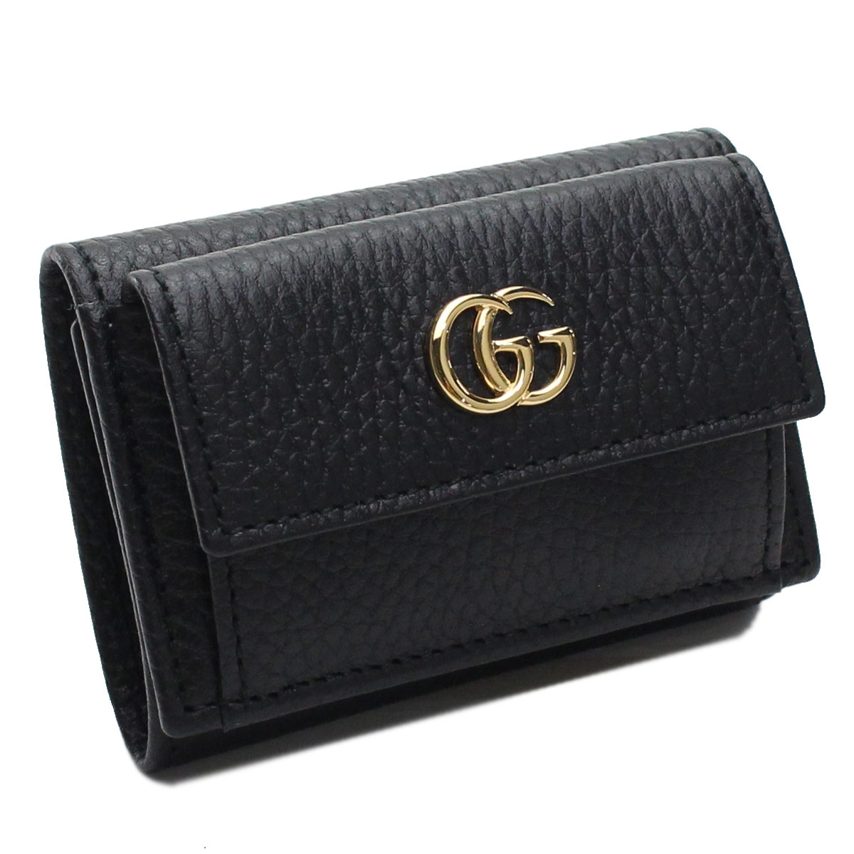 グッチ 革財布 レディース GUCCI 523277-CAO0G-1000 GG MARMONTグッチ GGマーモントWホック 三折財布カーフスキンレザー ブラック×ゴールド