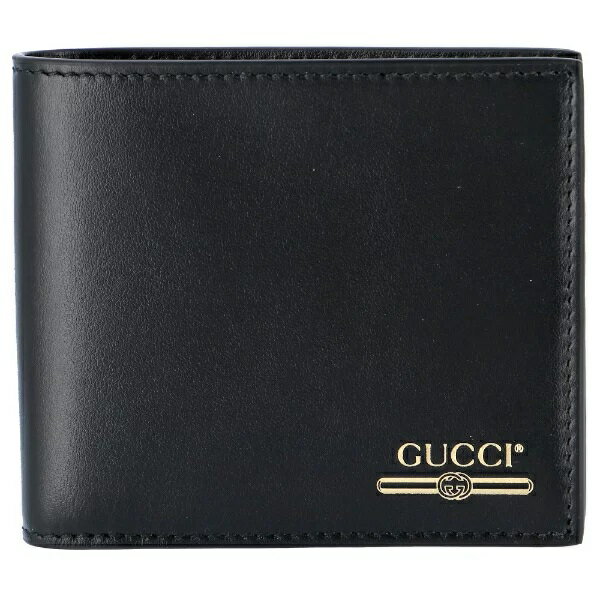 GUCCI 547586-0YA0G-1000グッチ メンズ ヴィンテージロゴ 二折財布カーフスキンレザー ブラック×ゴールド