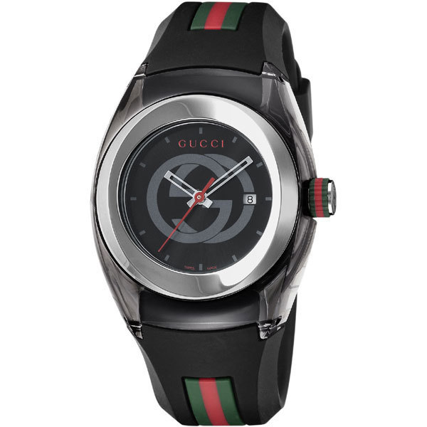 グッチ 腕時計（レディース） GUCCI YA137301 SYNC BLACK WATCHグッチ シンク レディース腕時計スイス製 クォーツ ラバーベルトブラック×シルバー×ウェブ※取寄品