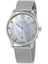 GUCCI YA1264040 G-TIMELESS WATCHMATHER OF PEARL DIALSIVER MESH BRACELETグッチ G-タイムレス ユニセックス腕時計マザーオブパールダイヤルシルバーメッシュブレスレットシルバー×ホワイトシェル ※取寄品