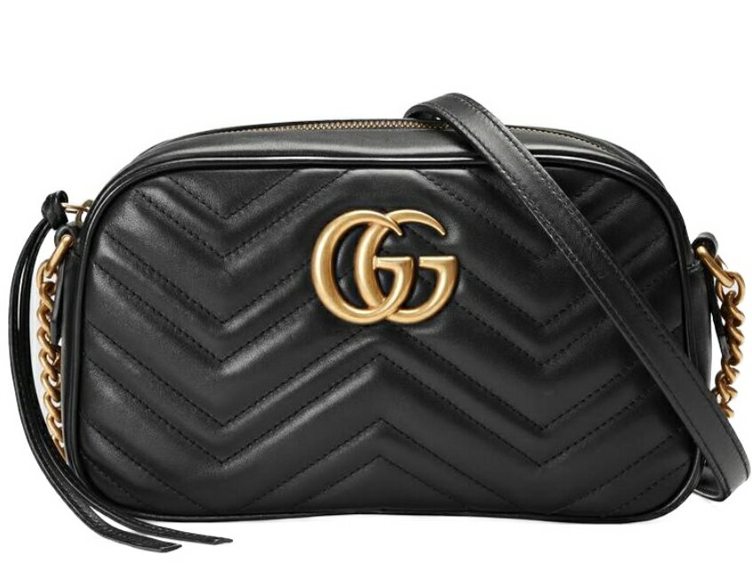 グッチ ショルダーバッグ（レディース） GUCCI 447632-DTD1T-1000グッチ GGマーモント チェーン ショルダーバッグキルティング スモール シェブロンレザーブラック×アンティークゴールド