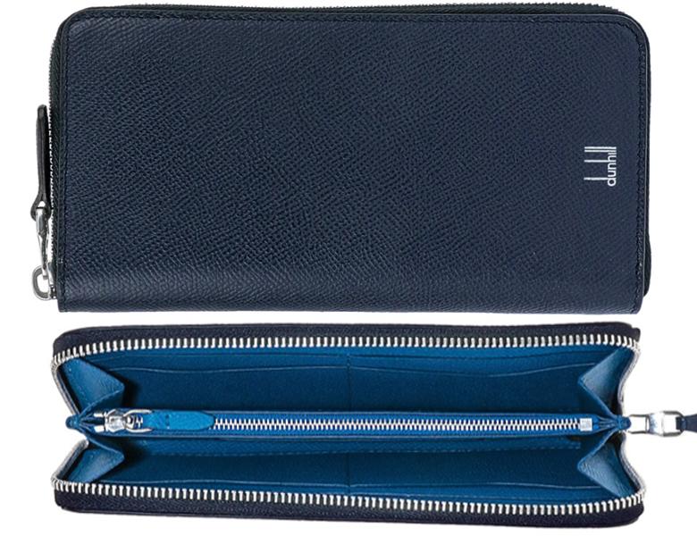 dunhill 18F2180CA410 CADOGANダンヒル カドガン コートウォレットラウンドファスナー長財布フルグレインカーフレザーネイビー×ブルー×シ...