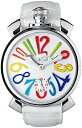 GAGA MILANO 5010.01SMANUALE 48MMガガミラノ マヌアーレ 48ユニセックス 手巻き 腕時計レザー ステンレスホワイト×マルチカラー