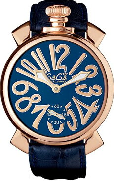 GAGA MILANO 5011.05SMANUALE 48MM 18K PVDガガミラノ マヌアーレ 48ユニセックス 手巻き 腕時計レザー ステンレスブルー×ゴールド
