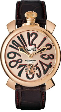 GAGA MILANO 5011.11SMANUALE 48MM 18K PVDガガミラノ マヌアーレ 48ユニセックス 手巻き 腕時計レザー ステンレスブラウン×ゴールド